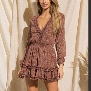 New BaeVely Brown Printed Ruffle Mini Dress Size Large‎